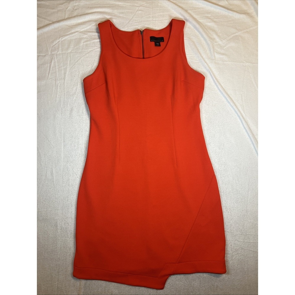 Attention Reddish/Orange Dress Pencil Asymmetric Hem Size Lg Sleeveless Cocktail